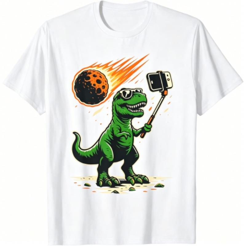 Funny Cartoon Dinosaur Selfie Pattern Print Kids T-shirt Summer Girls Boys Casual Fashion Tops Kids O-Neck Short Sleeve T-shirt Clothing