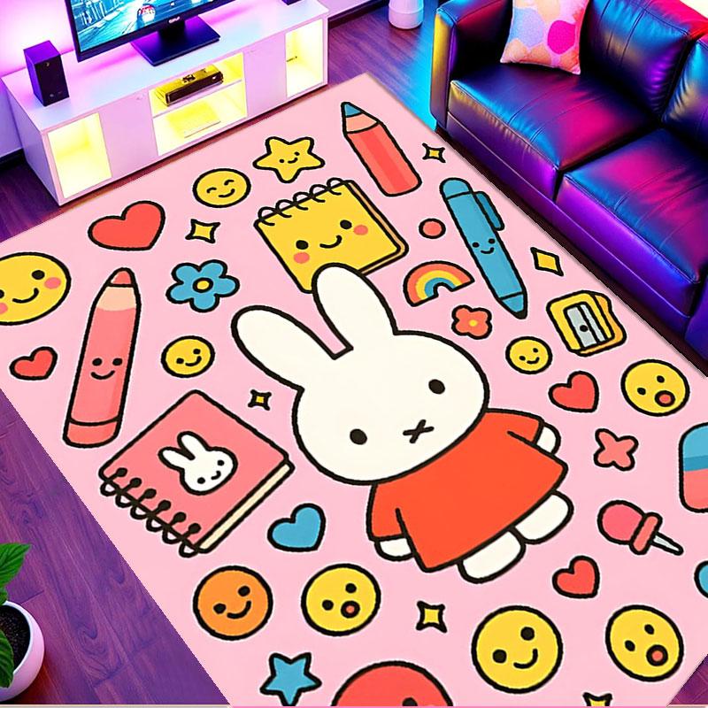 Miffy Print Rug, Washable Floor Carpet, For Entryway Dorm Laundry Room Office Study, Home Decor Birthday Christmas Gift