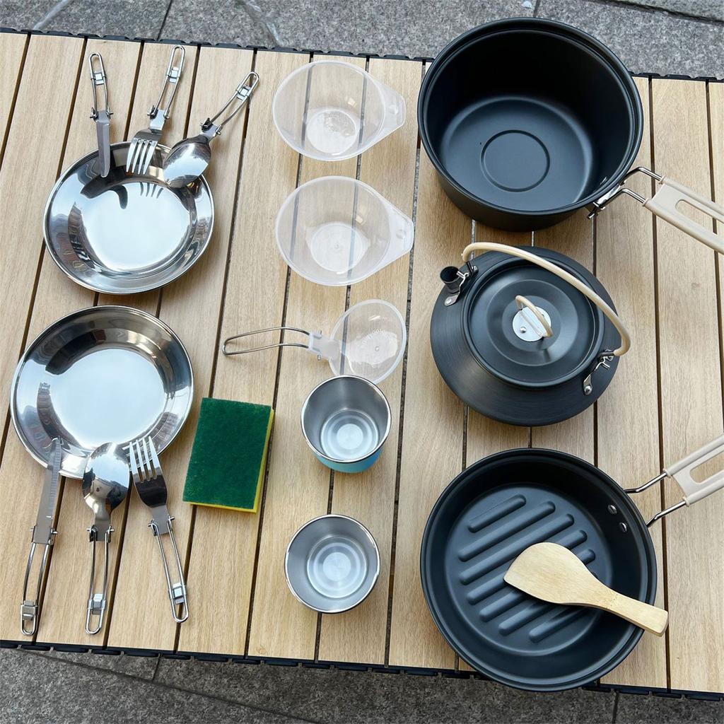 Portable Cookware Set For 2-3 People Camping Hiking Lightweight Aluminum Alloy Pot