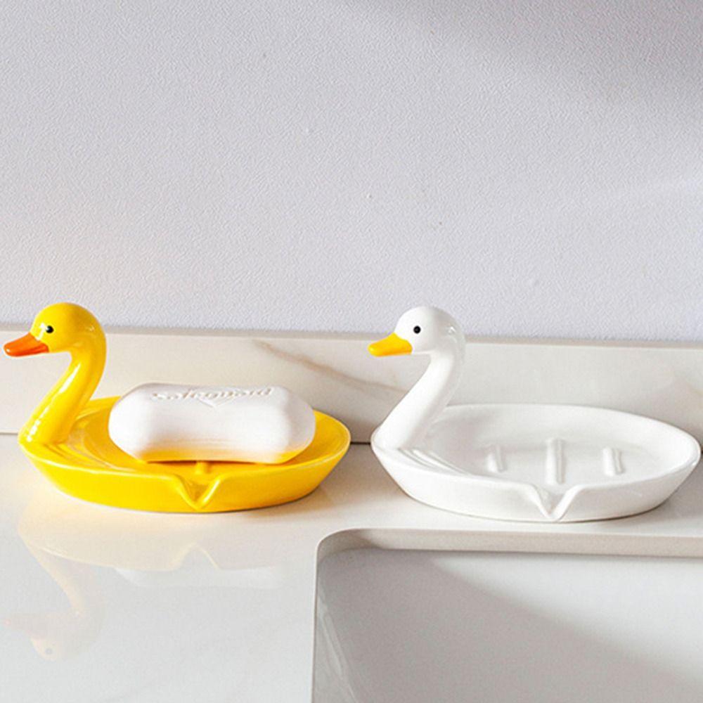 Cartoon Animal Duck Ceramic Soap Dish Cute Drain Storage Rack Portable Soap Holder Hand Wash Table