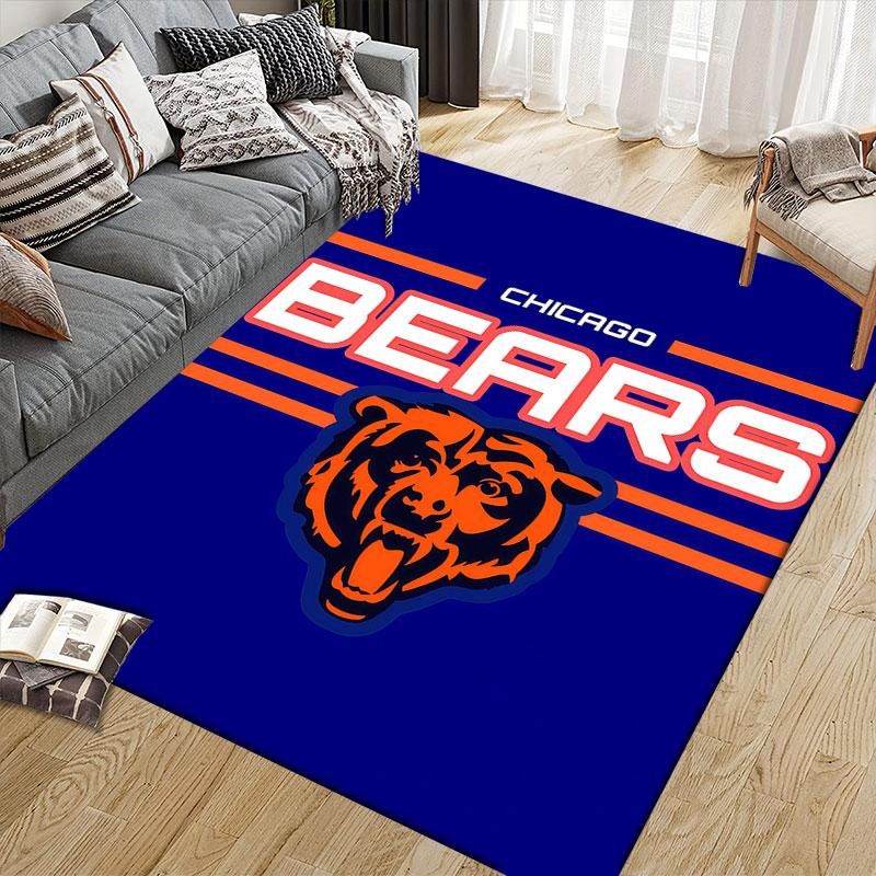 Chicago Bears Printed Carpet, Home Sofa Decoration for Living Room & Bedroom, Non‑Slip Play Flannel Floor Mat for Game Room