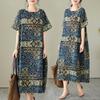 Summer Cotton Linen Art Retro Slimming Short Sleeved Dress for Women Casual Dresses