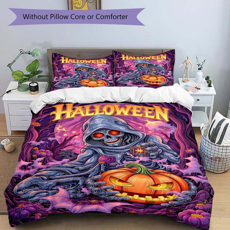 3pcs Halloween Theme Bedding Set, Including 1 Quilt Cover and 2 Pillow Shams, Without Filling, Soft and Comfortable Home Bedroom N050