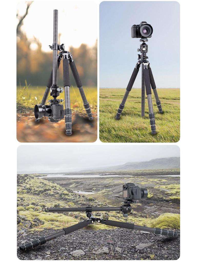 Carbon Fiber Dual-Camera Gimbal Tripod with Monopod & Horizontal Crane Arm for Panorama and DSLR Photography