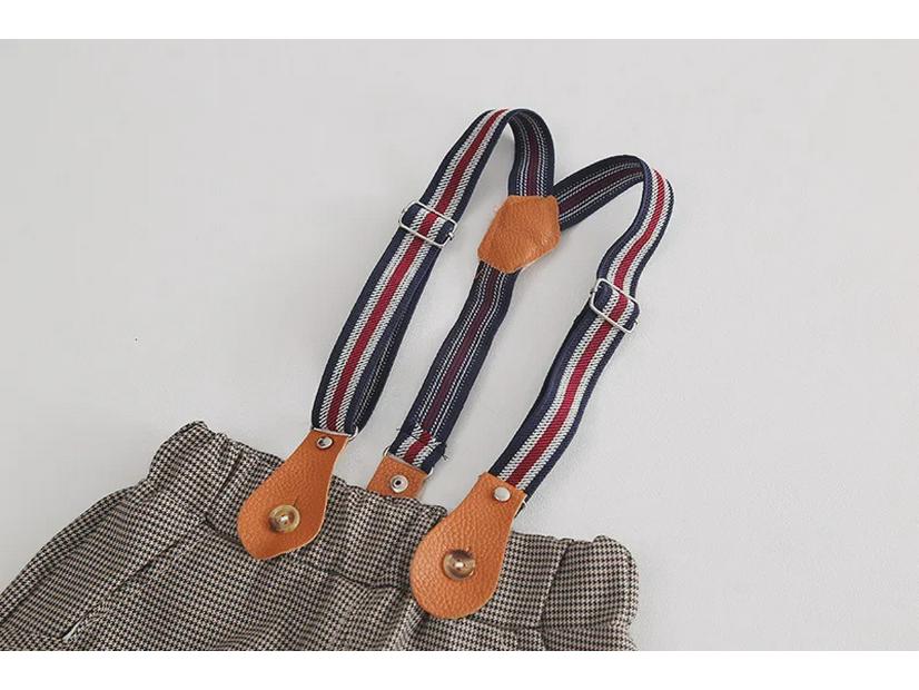 Детский комбинезон с галстуком-бабочкой в ломаную клетку - белая рубашка, комплект из двух предметов в корейском стиле