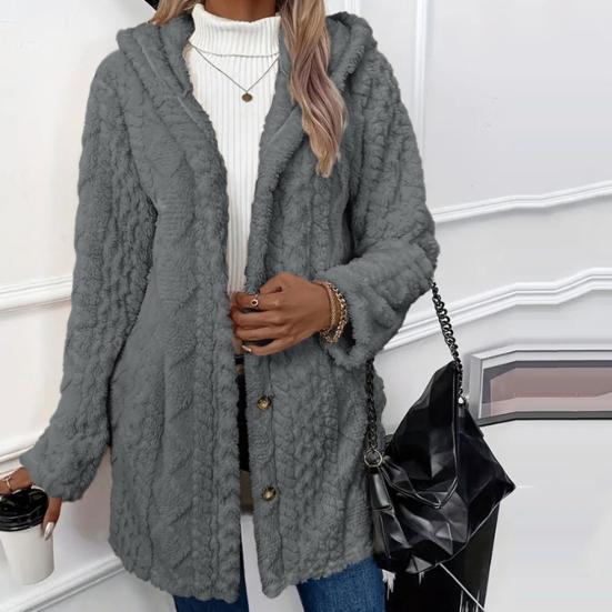 Women Jacket Hooded Loose Solid Color Long Sleeves Single-breasted Cardigan Hoodie Sport Casual Commuting Outerwear