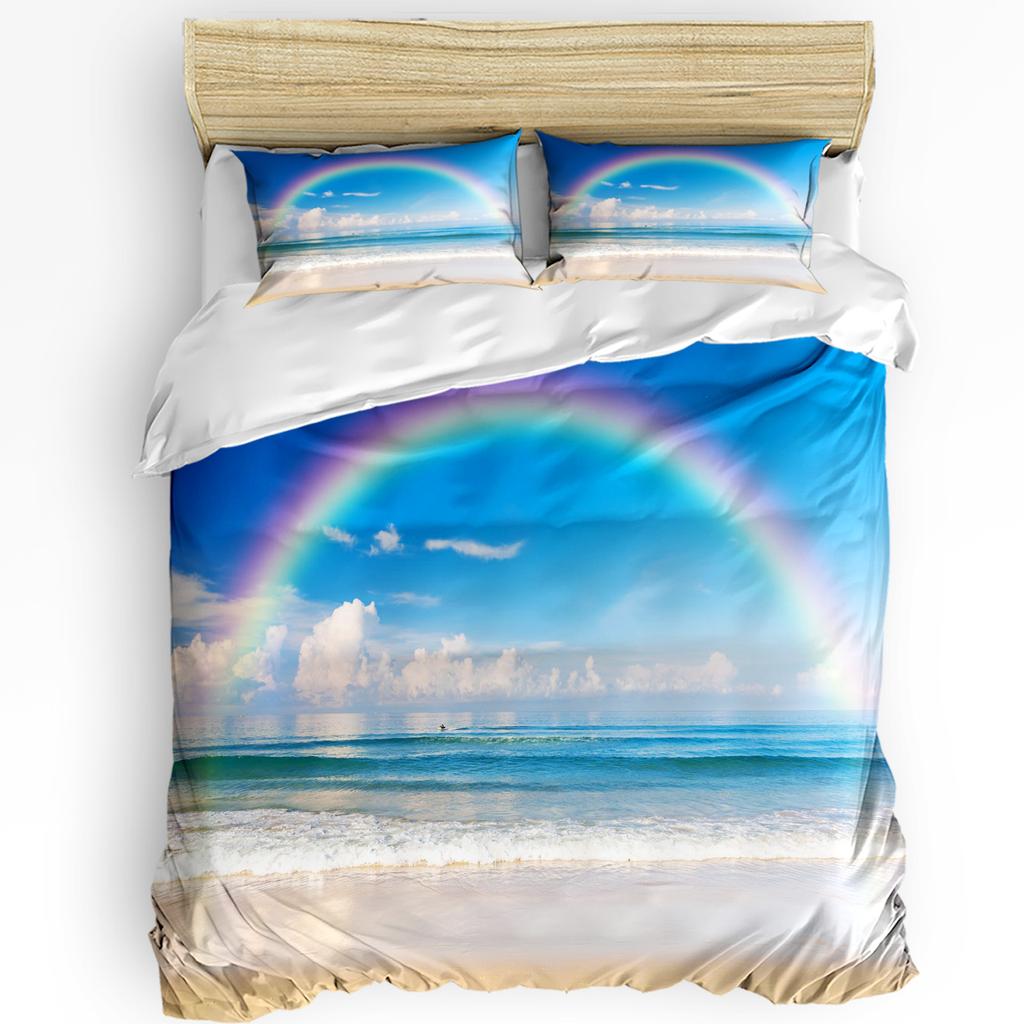 Beach Boat Houses Printed Comfort Duvet Cover Pillow Case Home Textile Quilt Cover Boy Kid Teen Girl Luxury 3pcs Bedding Set