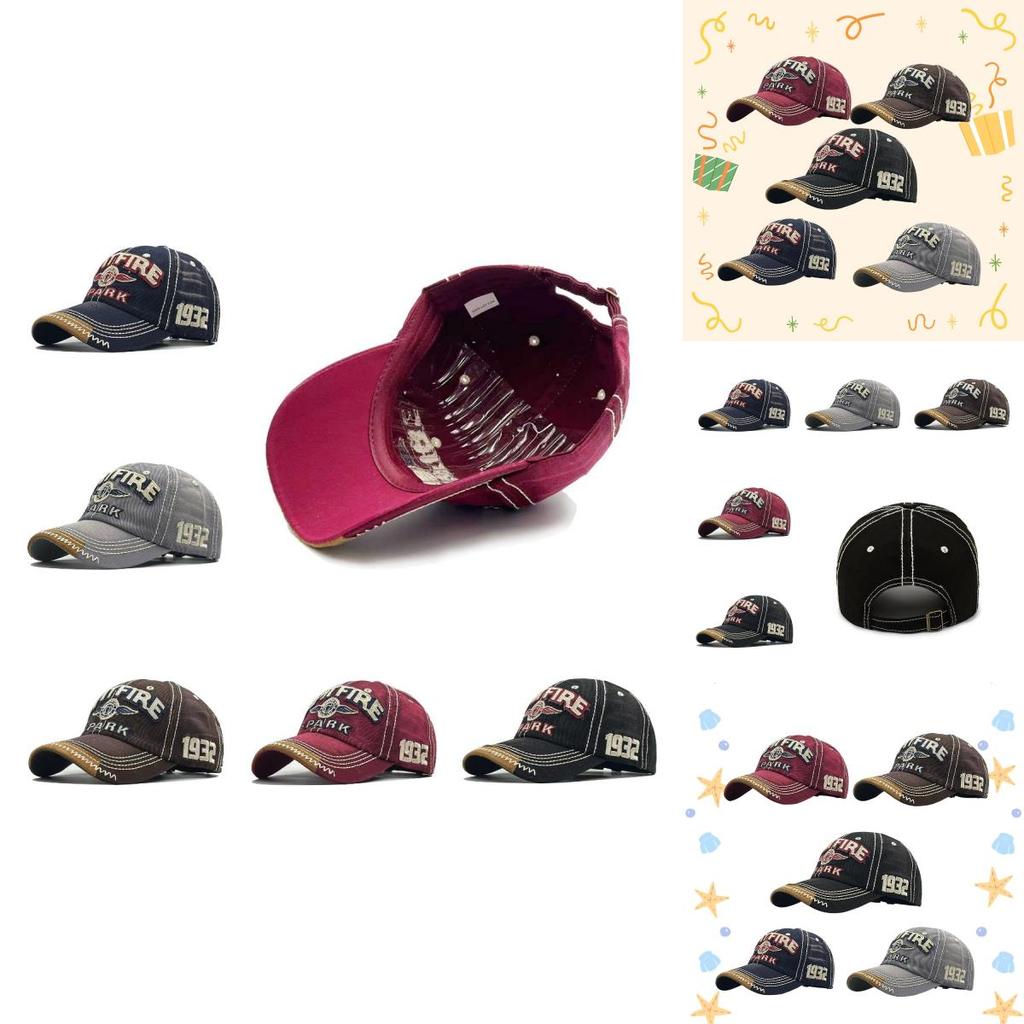 Unisex Cotton Baseball Cap With Embroidered Lettering And Vintage Brim For Outdoor Sun Protection