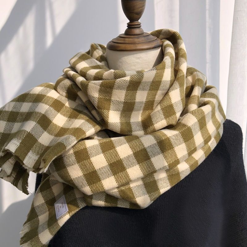 Клетчатый шарф в литературном стиле, длинный, универсальный, утолщенный, студенческий, согревающий шею, шаль, теплый, модный шарф