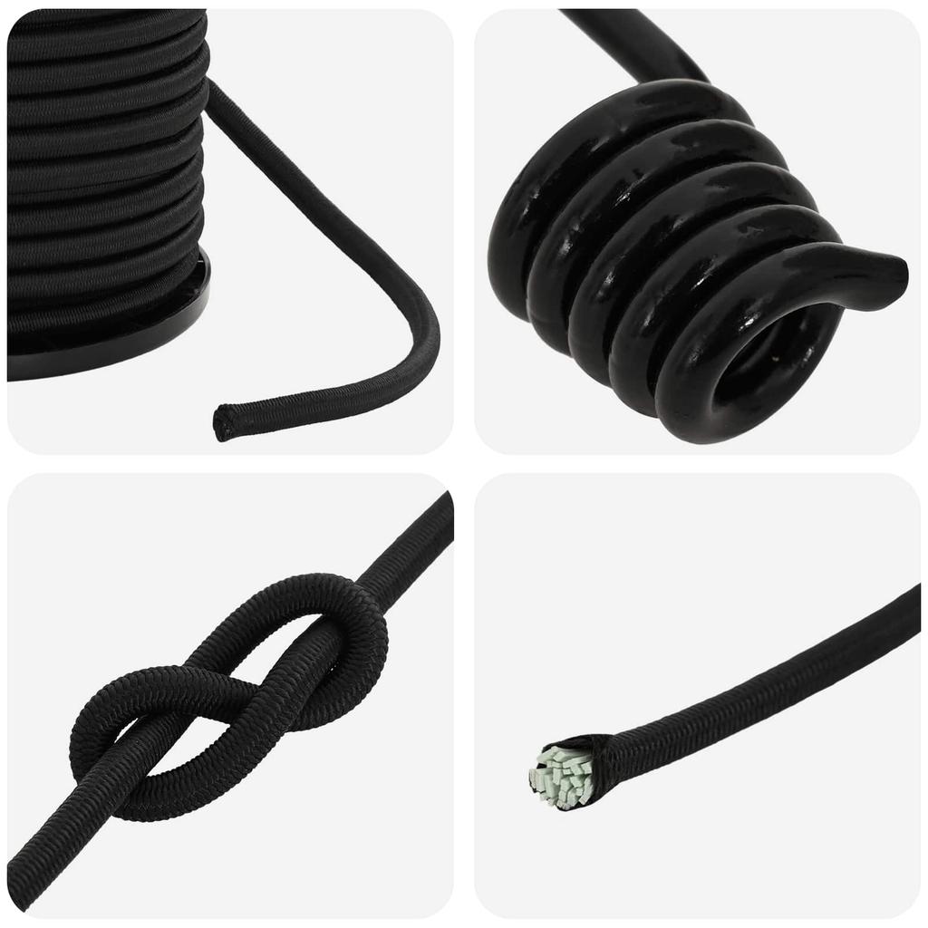 Bungee Cords with Hooks 4 mm Black PP and Rubber