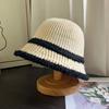 Temperament Women Knitted Bucket Hat Breathable Basin Cap Solid Color Hollow Out Woven Fisherman Hat Vacation Soft Fabric Hat, Headwear Accessory