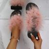 Fashion New Summer Faux Fur Platform Slippers Women Indoor Furry Fur Slides Women Plush Flat Sandals Casual Fluffy Slippers House Shoes