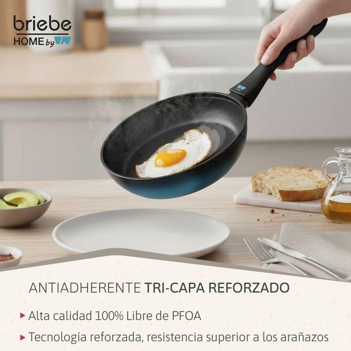 MARE Set 3 Poêles Induction en Acier Forgé 20-24-28 cm, Antiadhésif sans PFOA Briebe Mare Bleu