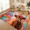 Highland Cow Theme Soft Crystal Velvet Rug Custom Name & Text Print Non Slip Floor Rug for Bedroom Living Room