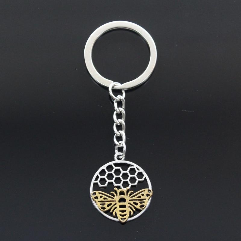 New Keychain 29x25mm Gold Bee Honeycomb Honeybee Pendants DIY Men Car Key Chain Ring Holder Keyring Souvenir Jewelry Gift