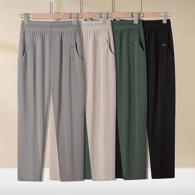 Женские брюки среднего возраста, летние тонкие эластичные свободные брюки с высокой талией, прямые брюки, женские повседневные брюки