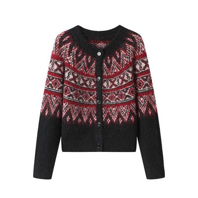 ЗЕЛЕНЫЙ ПОЯС Женский вязаный кардиган в стиле ретро Fair Isle