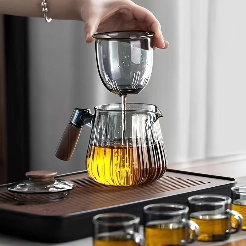 1 шт. японский бытовой полосатый стеклянный чайник с деревянной ручкой, чайник, термостойкий чайный чайник с разделением воды, утолщенный фильтр-горшок F
