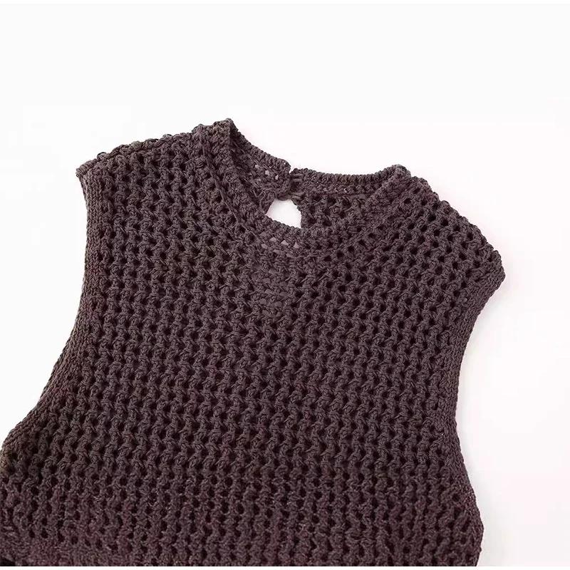 Knit Hollow Out Vest Skirts Set Women Sleeveless O-neck Blouses High Waist Slim Skirt Suits Female Fashion Lady Suit