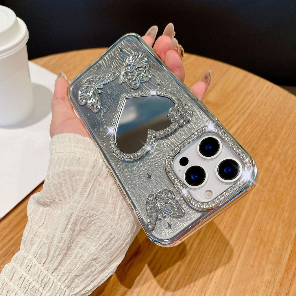 Sparkling Diamond Love Mirror for IPhone 16 Promax Phone Case for Apple 15 Water Ripple Gradient Soft Case