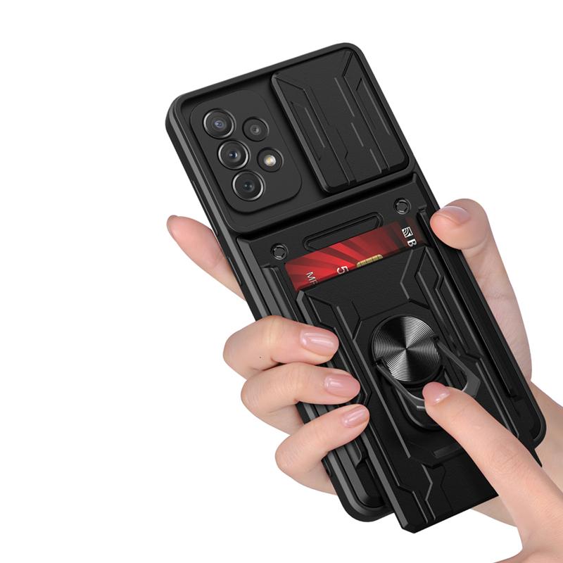 Slide Camera Shockproof Armor Case for Samsung Galaxy A53 A73 A33 A13 A12 S21 S22 Redmi Note 11 10C iPhone 13 12 11 Pro Max Card Holder Stand Cover