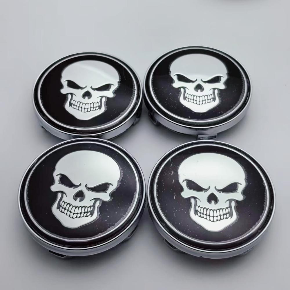 4pcs 60MM ( 56MM I.D) Skull Logo Emblem Car Wheel Center Caps Styling Accessories for Wheels Hub Rim Hubcaps Cover Badge Replace