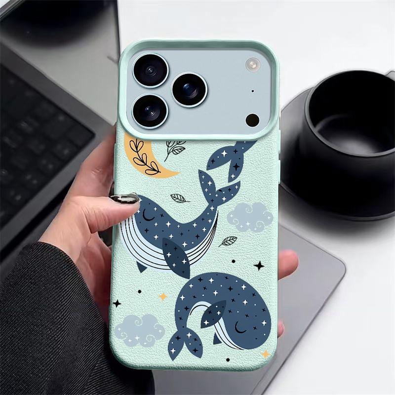 Мультяшный кит Мягкий чехол для телефона для iPhone Air 17 16 Pro Max 15 14 13 12 Pro Max 11 16e Ударопрочный силиконовый чехол с текстурой кожи