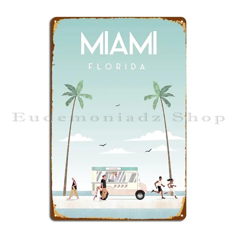 Miami Florida Travel Poster Metal Plaque Garage Decoration Personalized Design Pub Pub Club Party Tin Sign Poster