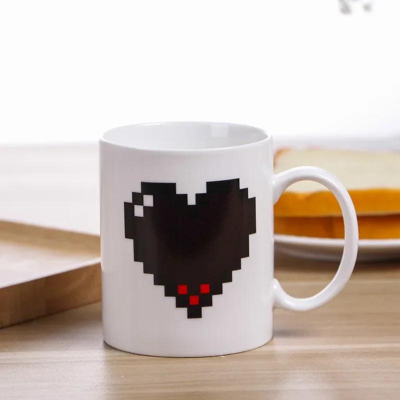 Керамические кружки с изменяющимся цветом и рисунком в виде сердца, белые, термочувствительные, волшебные кружки для воды, большая емкость для кофе, праздничная расслабляющая кружка