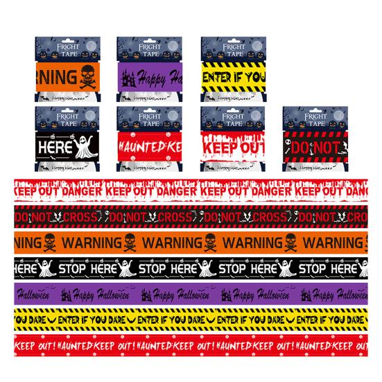 Halloween Warning Tape Plastic Skull Keep Out Danger Ribbon Warning Line Spooky Party Prop for Door Window Wall Tree Gate Yard Lawn