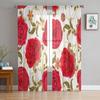 Bright Red Roses Sheer Curtains For Living Room Window Transparent Voile Tulle Curtain Bedroom Drapes Home Decor
