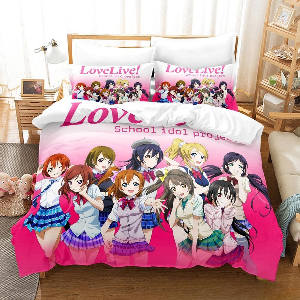 Мода 2025 Новая Каваии Love Live! Комплект постельного белья Мультяшный Аниме трехпредметный Комплект Взрослый Детский Спальня Комплекты Пододеяльников Домашний Текстиль