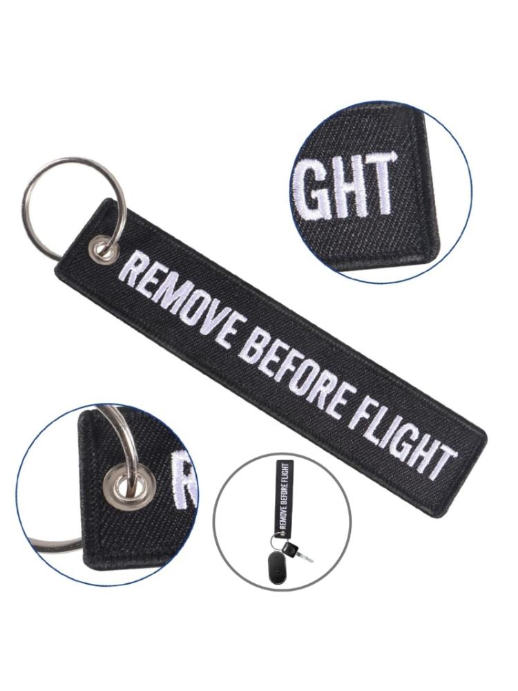 Remove Before Flights Key Chain Luggages Label Polyester Embroidery Chain Keychain For Aviations Gifts
