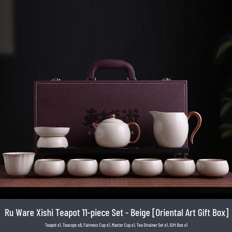 Ru Ware Ceramic Kung Fu Tea Set: Teacup, Teapot, Teabowl, Master Cup, Tea Cup, Six Gentlemen Tools, Tea Wash, Fairness Cup, Office Cup.