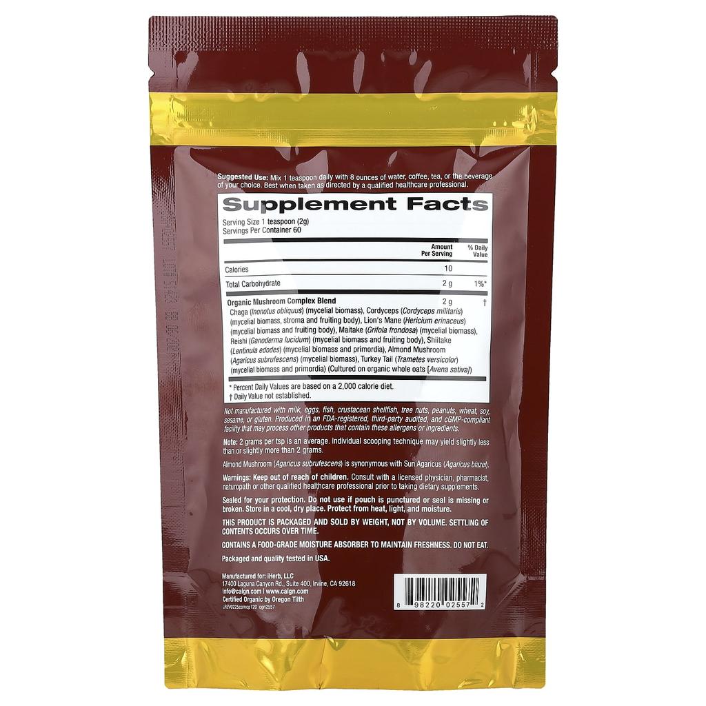 California Gold Nutrition Certified Organic Mushroom Complex Powder, 120 G (4.2 Oz)