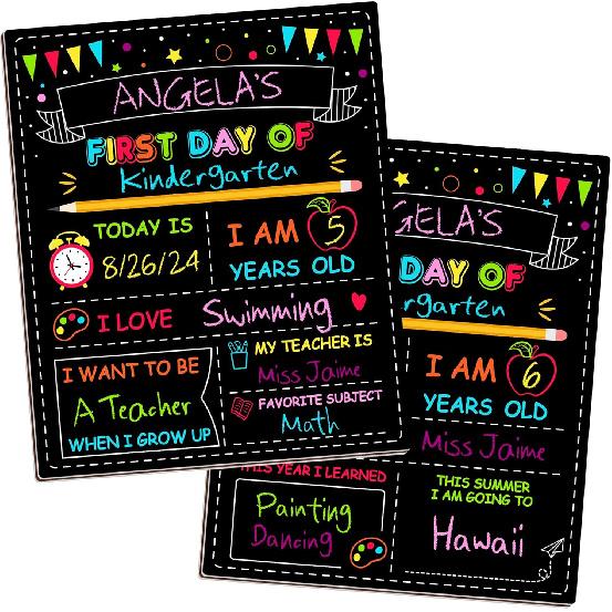 Double-Sided First Day of School Sign Board, 12 × 10 Inches Back to School Sign, Reble Color Painting First and Last Day of Preschool Board,
