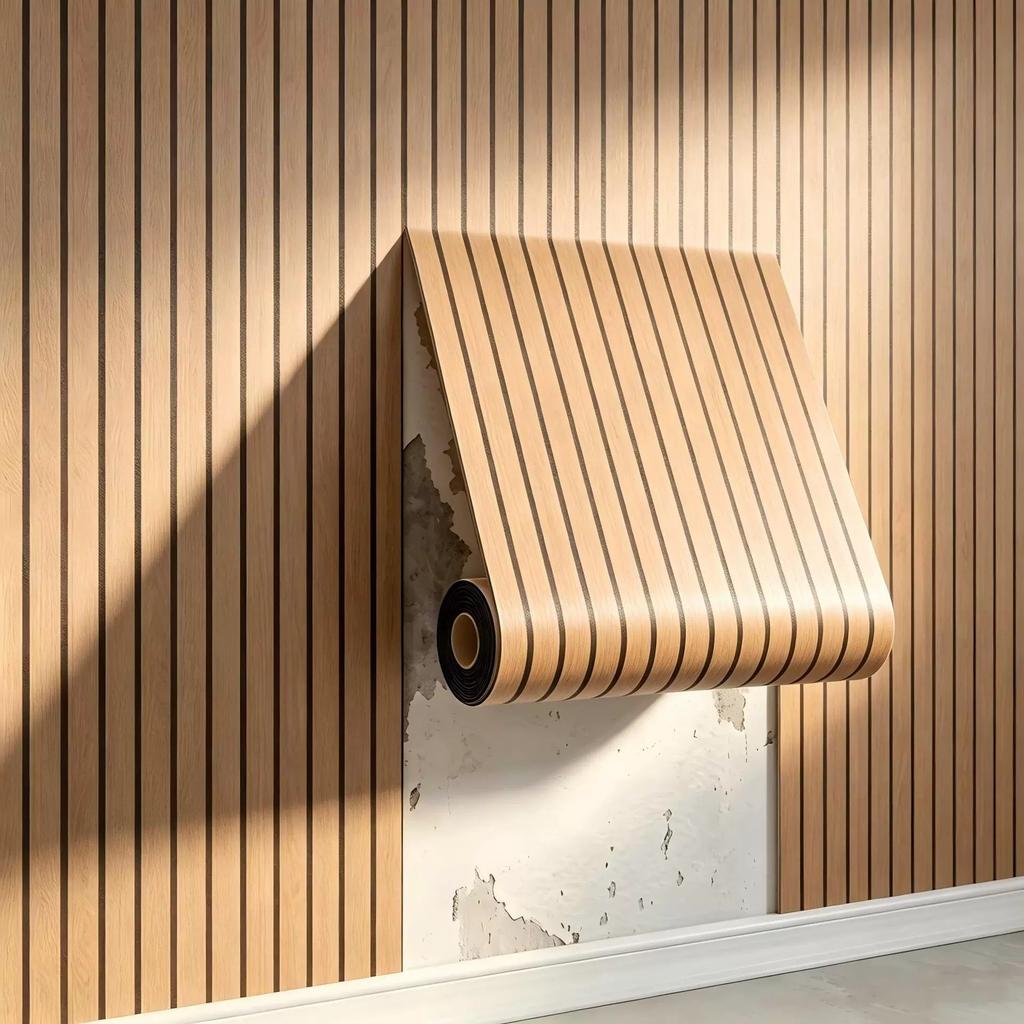 Самоклеящаяся настенная наклейка с эффектом деревянной рейки – 3D-панель с рельефной полосатой сеткой, рулон обоев