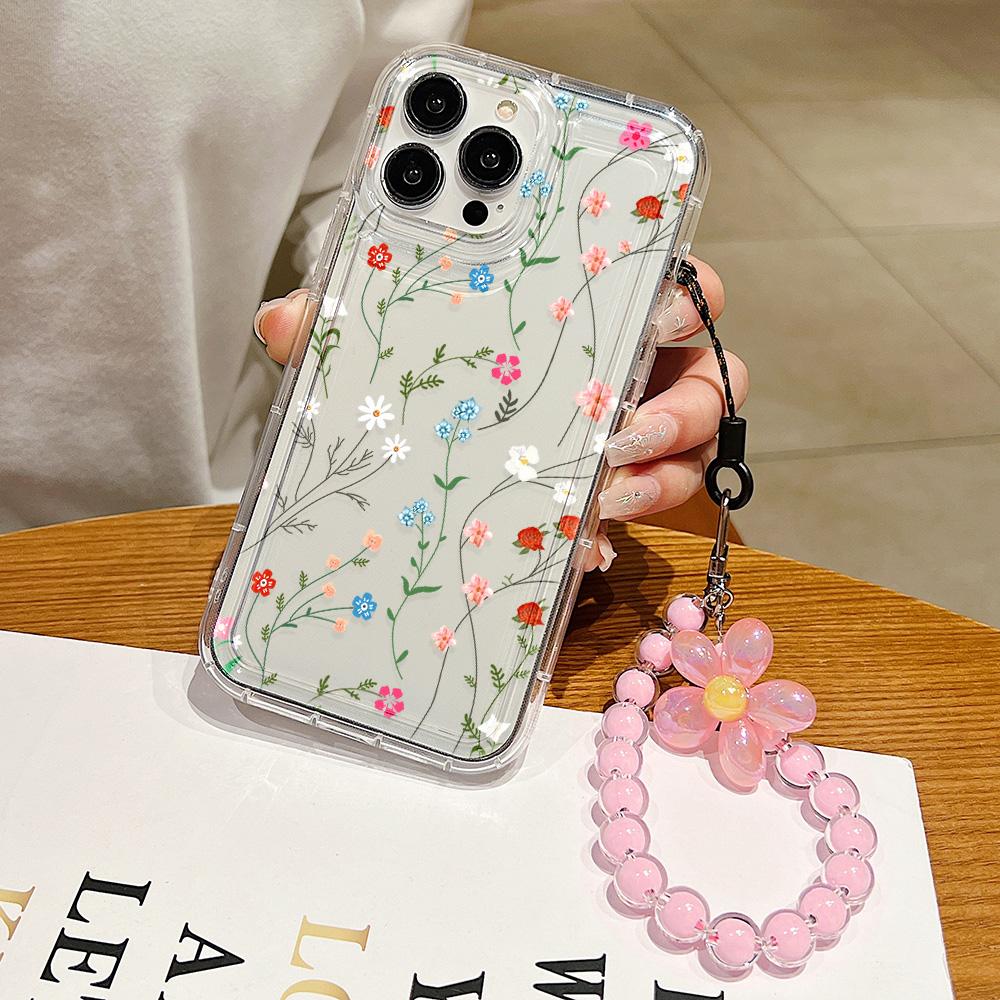 Мягкий цветочный чехол для Samsung A55 5G A54 A53 A73 A34 A33 A15 A14 A13 S24 Ultra A12 A32 A52 S23 S22 S21 S20 FE ремешок на запястье