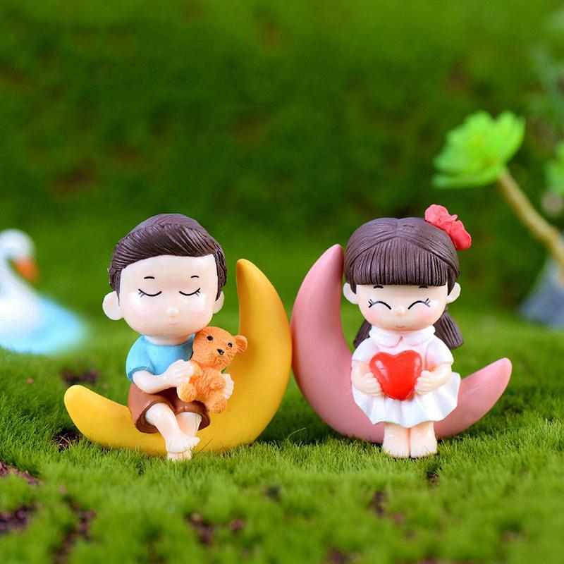 Moon Couple Miniature Figurine Fairy Garden Dollhouse Decor Micro Landscape