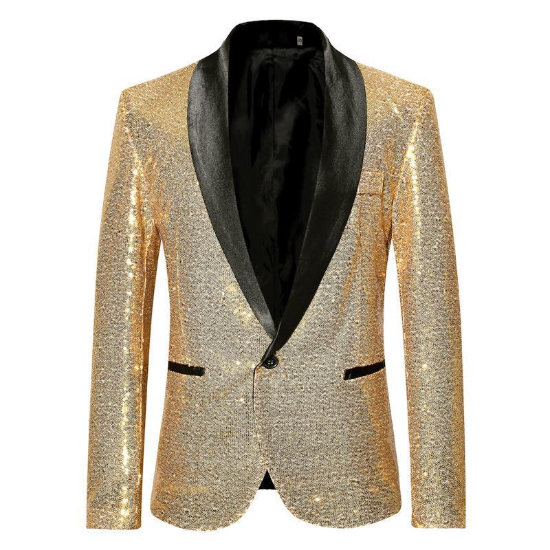 European and American Gold Sequin Suit for Performances - Men's Nightclub, Host, or Studio Jacket (European Size ZT-X35)