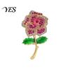 Retro Leaf Brooch Pin, Three-Dimensional Rose Shape Lapel Pin with Enamel Green Decorative Leaves, Multi-Layered Rhinestone Inlay Badge for