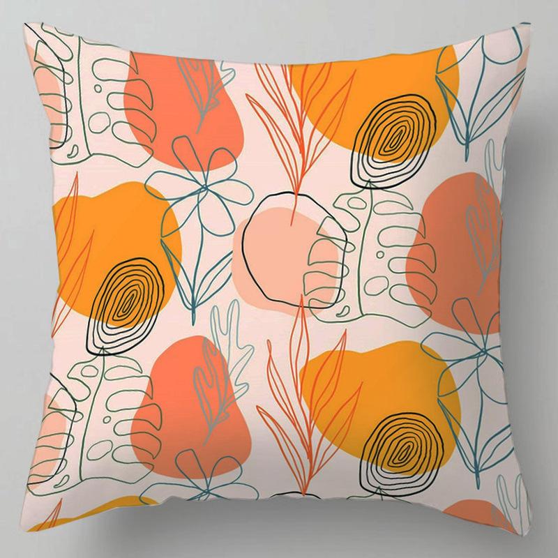Geometric Abstract Floral Pattern Throw Pillow Cover With Short Plush Print For Living Room Sofa Decoration Cushion Cover