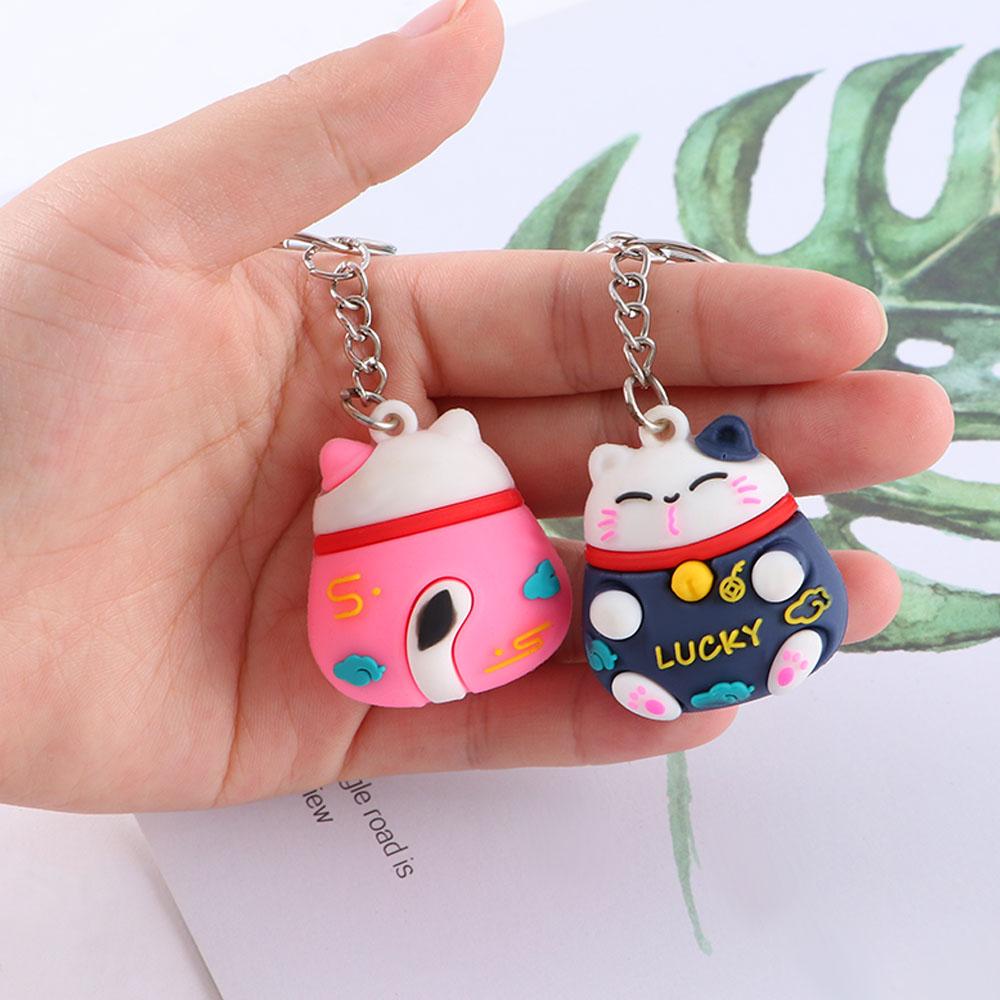 Trinkets Three-dimensional Good Luck Cartoon Key Ring Car Keyring Lucky Cat Keychain Bag Pendant