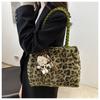Street Style Leopard Print Plush Tote Bag With Magnetic Closure For Casual Daily Use