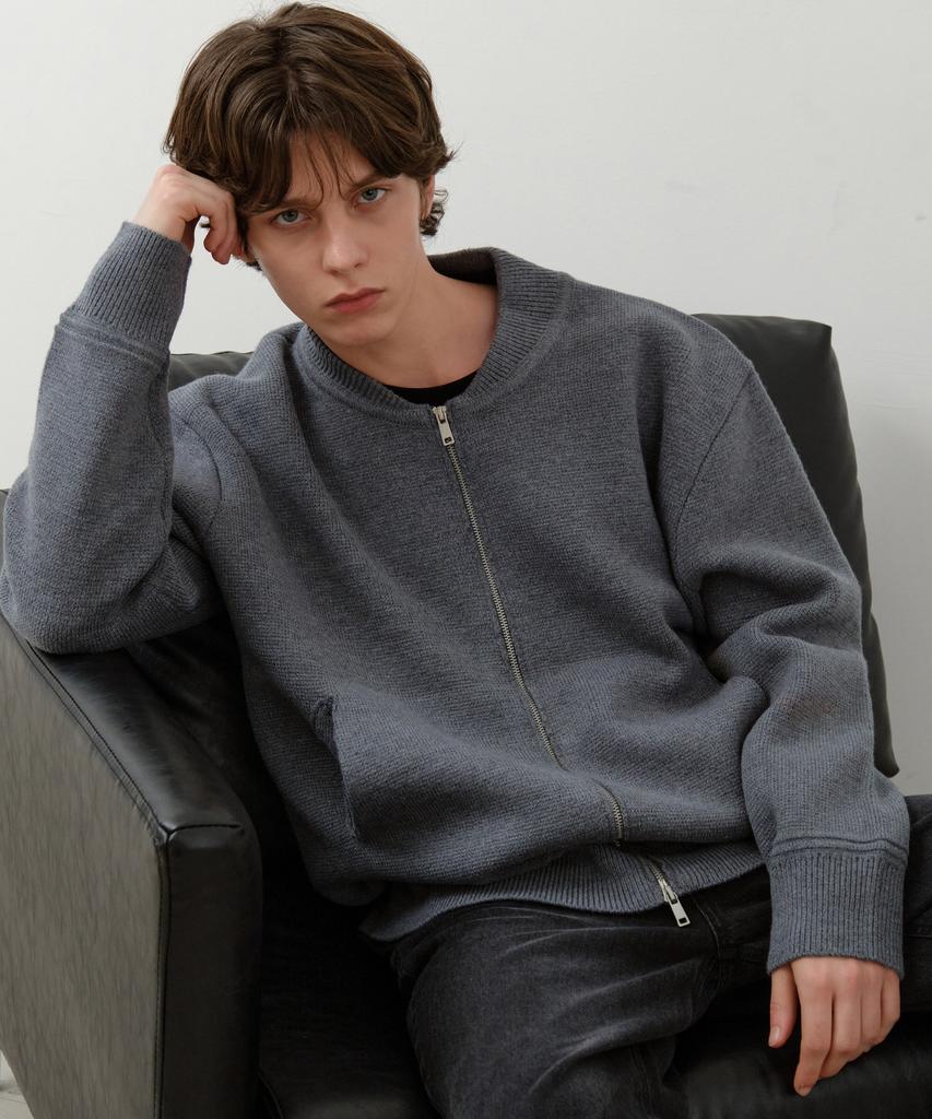 Среда Оазис Varsity Шерстяная смесь Двусторонний трикотаж На молнии_Угольный(Wc25-Kn42)