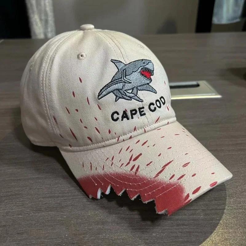 1pc Unisex Shark Embroidered Baseball Cap - Funky Style Black with Pink Accents, All-Season Comfort, Durable High-Quality Fabric