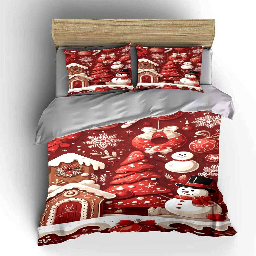 Festive Christmas Snow Scene Bedding Duvet Cover Set Duvet Cover Pillowcases (1*Duvet Cover 2*Pillowcases, without duvet insert)