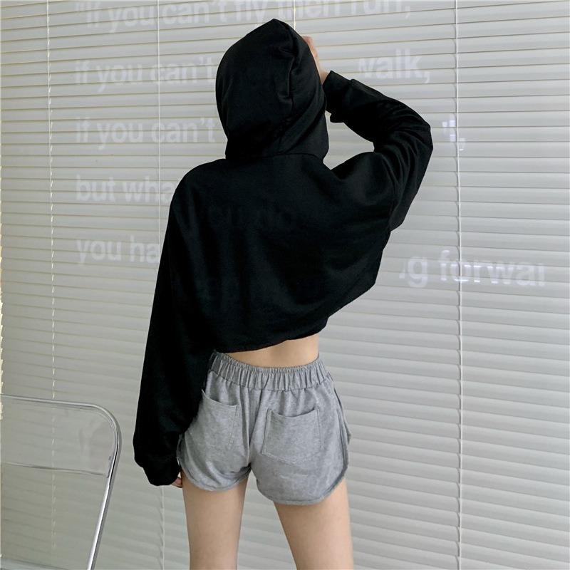 High Waist Shirt Hoodies Women's Hooded Loose Short Cropped Long-sleeved Jazz Blouse Thin Hooded Clothing