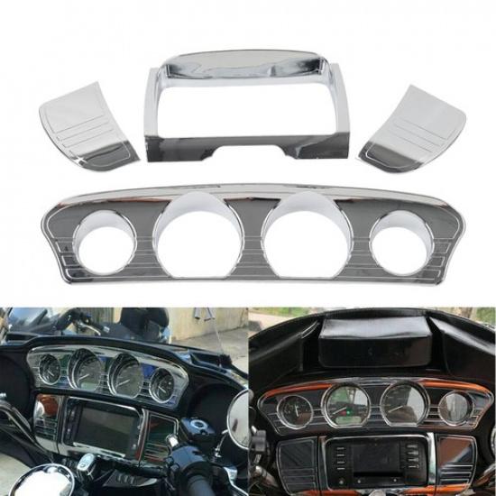 Chrome Tri Line Gauge Stereo Accent Cover For Harley Touring Electra Glide