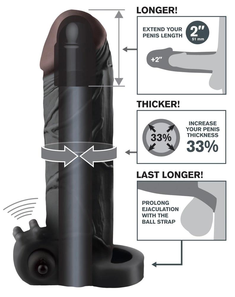 Fantasy X-Tensions - Vibrating Penis Sleeve 33% Thicker +5.1cm Longer Black